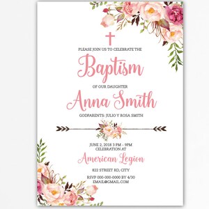 Invitations pour la fille de baptême, invitations de baptême, invitations de baptême, imprimables, invitations espagnoles, communion, or, boho BFC04