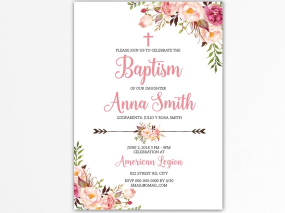 Invitaciones para bautizo chica, invitaciones bautizo, baptism invitations, imprimible, invitaciones español, comunion, gold, boho BFC04