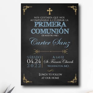 Invitation à la première communion pour garçon, espagnol, première communion pour garçon, christianisme, imprimable, invitation imprimable, tableau noir, tableau noir BFC01