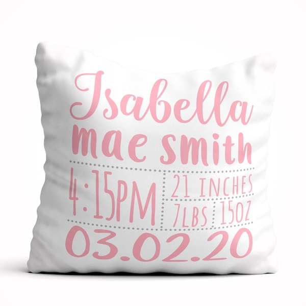 Baby stats pillow, Birth Announcement Pillow, Nursery Pillow, New Baby Gift Personalized, Custom Name Pillow, Custom Baby Shower Gift