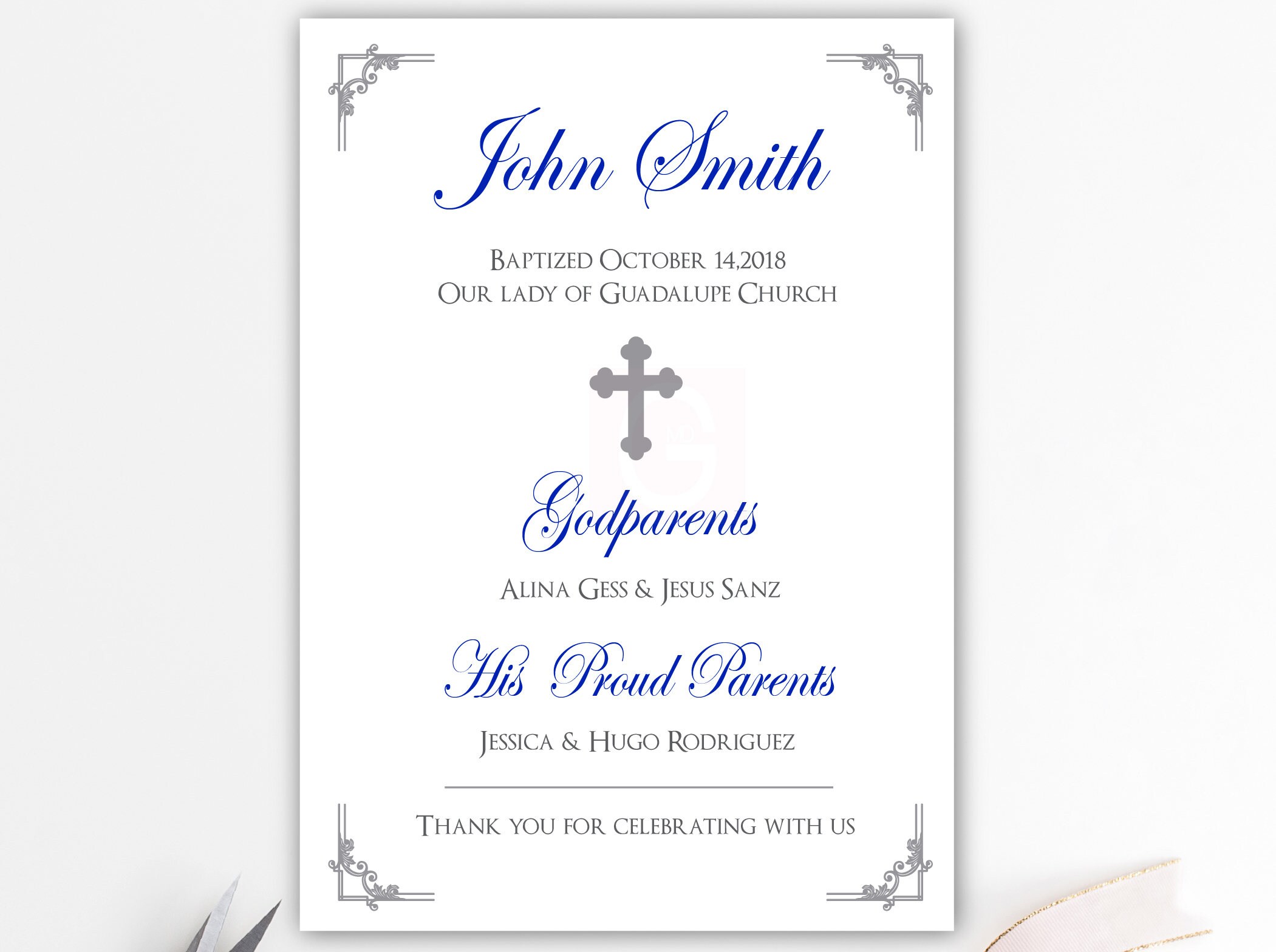 Baptism thank you card Baptism thank you card printable Etsy