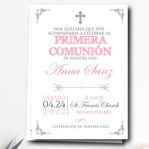 Invitation première communion Fille espagnole, première communion, invitations imprimées, numérique, tableau, argent, tableau noir, imprimable BFC02