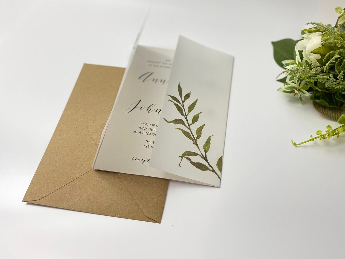 Greenery Vellum Jacket for 5x7 Wedding Invitations Printed Etsy
