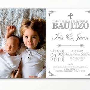 Invitations à la baptême pour les frères, invitation espagnole, baptême de garçon, invitation de baptême en espagnol, imprimé, garçon et fille BFC02