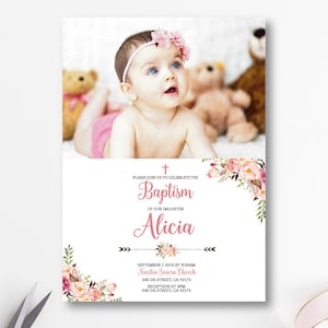 Invitations pour le baptême des filles, invitations au baptême, invitations au baptême, imprimables, invitations espagnoles, communion, baptême d’or BFC04