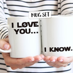 Frühstückstasse, Paargeschenk, Ich liebe dich, ich weiß, Geschenk für Freund, Freundin, Weihnachtsgeschenk, originelles Geschenk, Set mit zwei Tassen, Geek-Geschenk, Fan