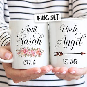Gepersonaliseerde mokken OOM TIA, tante, oom, peetmoedercadeau, nieuwe peetouders, zwangerschapsaankondiging, set van twee mokken, zwangerschapsverrassing