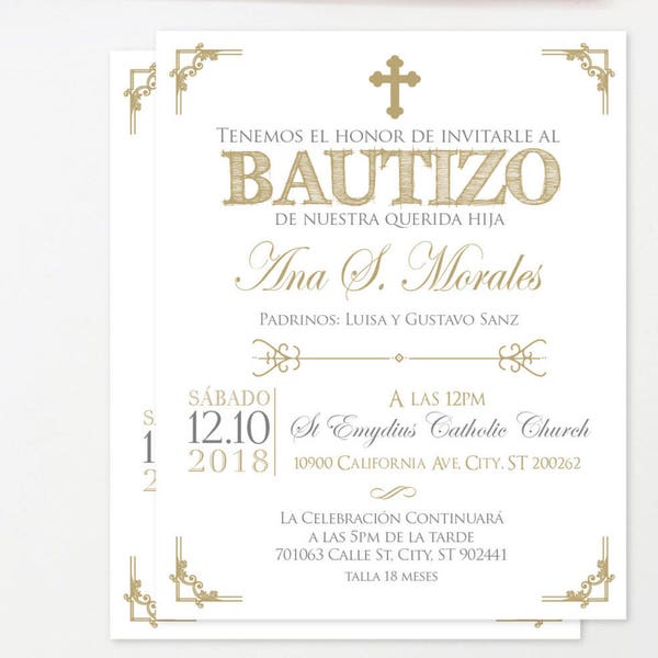 invitaciones de bautizo, invitacion bautizo oro y plata, bautizo chica, bautizo chico, bautizo bebe, cristianismo, tarjetas, sobres BFC02