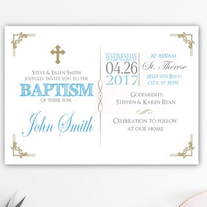 invitation au baptême, baptême d'invitation, argent et or, baptême de garçon, baptême de bébé, christianisme, imprimable, cartes, BFC02 imprimable