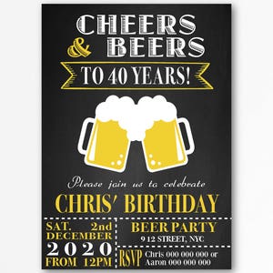 Invitation d’anniversaire, Invitation d’anniversaire pour adultes, Invitations imprimées, Invitation, Carte d’anniversaire, Anniversaire, acclamations et bières