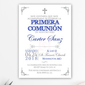Invitation première communion garçon espagnol, premier garçon de communion, invitations imprimées, numérique, tableau noir, argent, ardoise BFC02