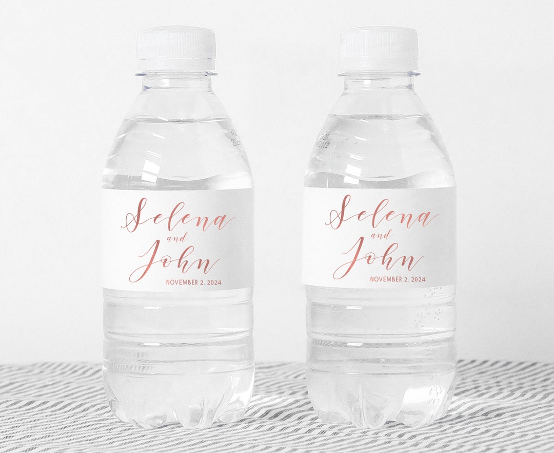 Rose Gold Wedding Water Bottle Labels, Waterproof, Foil Wedding Labels ...