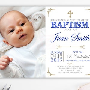 Royal blue Christening Invitation Boy, Baptism Invitation Boy, Christening Invitations, Printable, Spanish Invitations, Communion BFC02