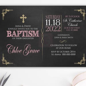 Invitation de baptême de fille, baptême, invitations de baptême, invitations de baptême, imprimable, invitations espagnoles, communion BFC01
