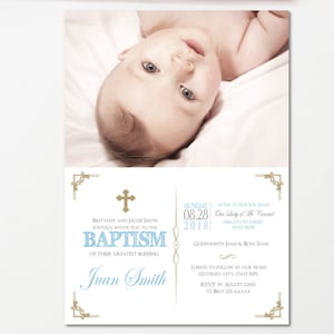 Boy Christening Invitation, Baptême Invitation Boy, Christening Invitations, Printable, Invitations espagnoles, Communion, Baptême d'Or BFC02