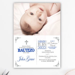 Garçon d'invitation de baptême espagnol, garçon d'invitation de baptême bleu royal, invitations de baptême, invitations de baptême, BFC02