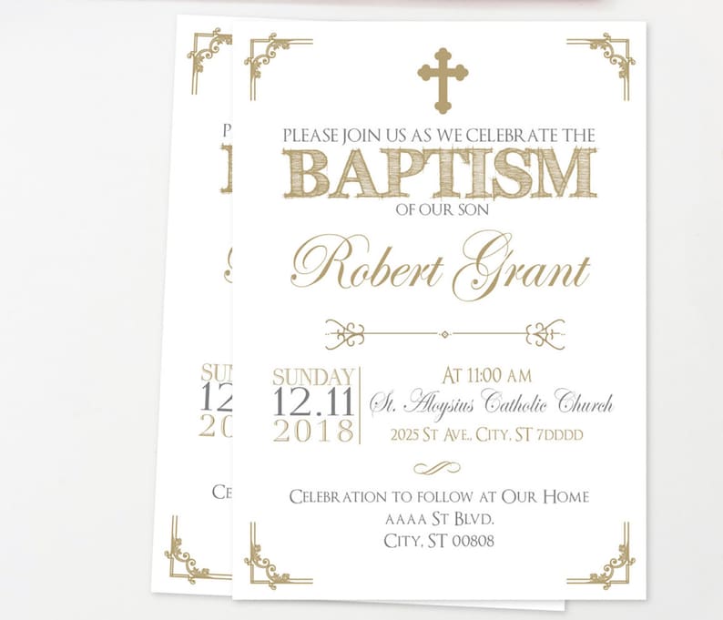 Gold Baptism Invitation Spanish Baptism Invitation Printable Etsy