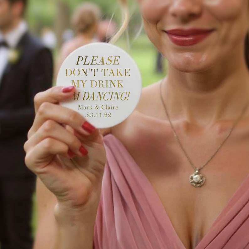 Personalized Wedding Coasters, Personalized Coasters, Wedding Coasters, Custom Coaster, Wedding Favors, Please Dont take My drink Im Dancing image 3