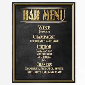 BAR menu personalizable boda dorado - bar menu gold - wedding gold - boda oro - Decoracion bodas - Regalo bodas - Imprimible