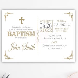 Invitations à se baptiser, invitation au baptême d'or et d'argent, baptême de fille, baptême de garçon, baptême de bébé, christianisme, cartes, enveloppes BFC02