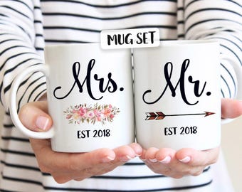 MR and MRS Mugs, Mr and Mrs Gifts, mug set, Engagement Gift, Hubby Wifey, Wedding Gift, Wedding Mugs, Anniversary Gift, Bride Groom Mugs