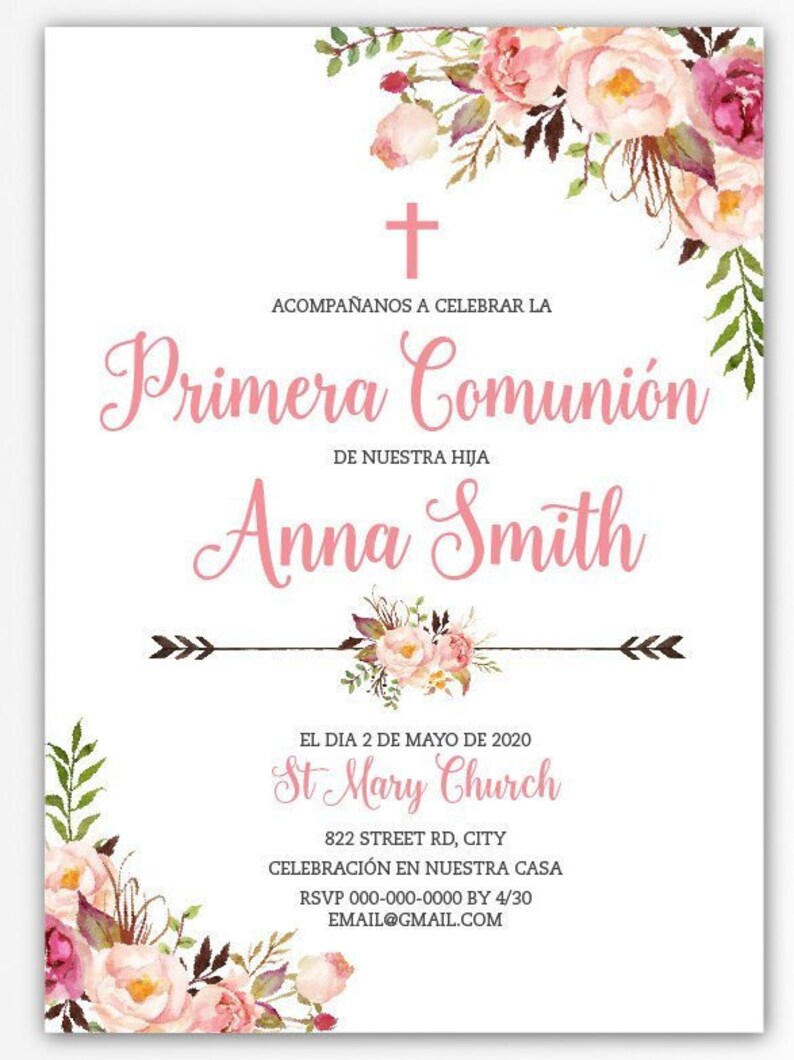 Invitacion primera comunion chica español first communion Etsy España