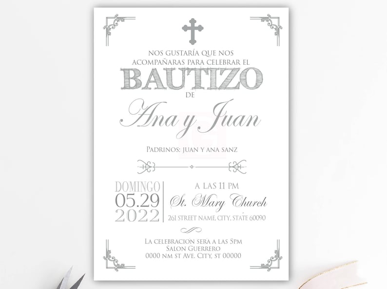Baptism Invitation Twins Siblings Baptism Invitation Spanish Etsy