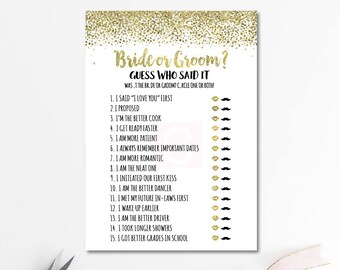 Bride or Groom Game, He Said She Said Bridal Shower Game Printable, Wedding Shower Games, Bridal Shower Activity, Who said it, BR01