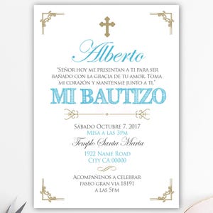 invitations au baptême, invitation au baptême bleu et or, baptême des garçons, baptême de bébé, christianisme, cartes, bleu, enveloppes BFC02