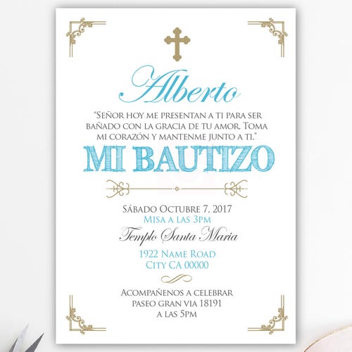 Gold Baptism Invitation Spanish Baptism Invitation Printable Etsy