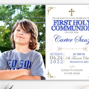 Invitation à la première communion bleu royal, première invitation à la communion garçon, imprimable, première communion, invitations, fête de communion BFC02