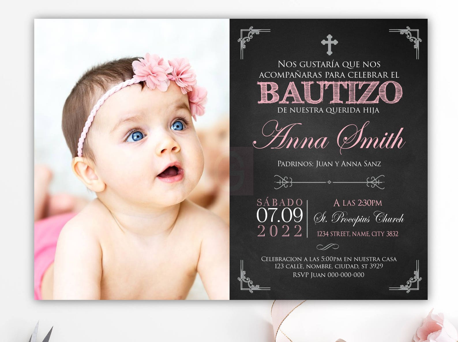 Baptism invitation spanish baptism invitation girl printable Etsy