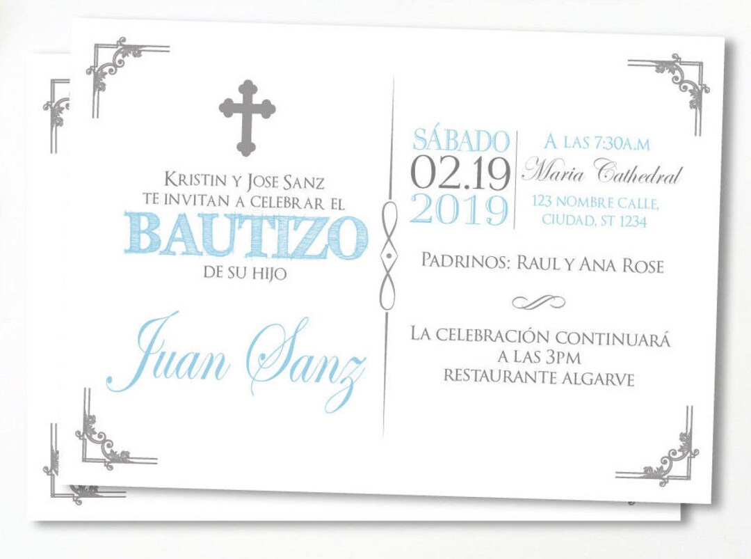 Silver Baptism Invitation Boy Spanish, Baptism Invitation Printable, Christening Invitation