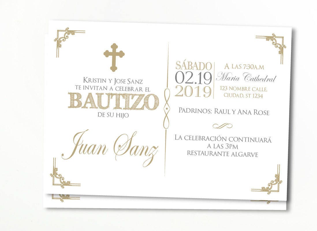 Gold Baptism invitation spanish baptism invitation printable Etsy