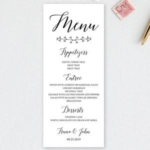 Menu weselne, plik cyfrowy, eleganckie, proste, klasyczne, czarno-białe, zaproszenie ślubne, kaligrafia, zaproszenia ślubne WD01