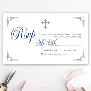 royal bleu baptême rsvp, baptême rsvp, imprimable, mon baptême, cartes de baptême, fichier numérique, baptême, communion, argent, baptême argent BFC02