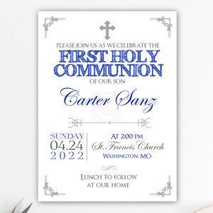 Invitation première communion garçon, premier garçon de communion, invitations imprimées, numérique, tableau noir, argent, ardoise, argent communion BFC02