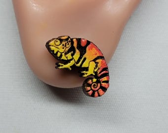 Chameleon Earrings - Lizard Earrings - Veiled Chameleon - Hand Painted - Earrings - Reptile