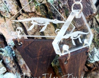 Dinosaur Earrings - Mosasaurus - Fossil - Fossils - Dangle Earrings - Acrylic - Wood - Dino - Dinosaurs