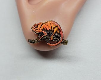 Chameleon Earrings - Lizard Earrings - Panther Chameleon - Hand Painted - Earrings - Reptile