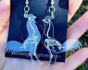 Rooster Skeleton Acrylic Earring - Bird Earrings - Chicken - Dangle - Drop Earring