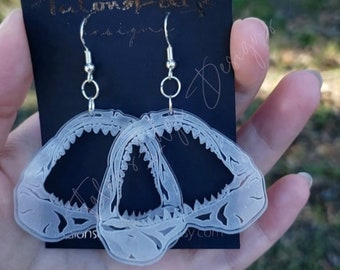 Shark Jaw Acrylic Earring - Ocean Earrings - Dangle - Drop Earrings - Shark Tooth