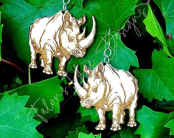 Rhino Earrings - Rhinoceros - Dangle Earrings - Wildlife - Safari - Africa - Ungulates - Hoofstock