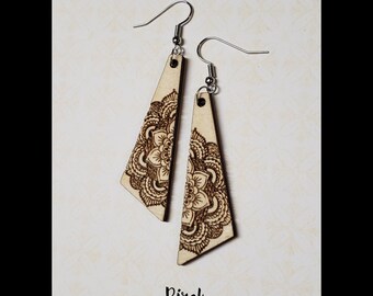 Mandala Earrings - Wooden - Wood - Acrylic - Mandala - Dangle Earrings