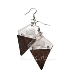 Dinosaur Earrings - Dimetrodon - Fossil - Fossils - Dangle Earrings - Acrylic - Wood - Dino - Dinosaurs