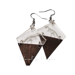 Dinosaur Earrings - Tyrannosaurus - Fossil - Fossils - T- Rex - Dangle Earrings - Acrylic - Wood - Dino - Dinosaurs