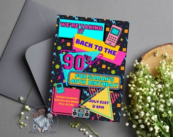 90s Theme Birthday Party Invitation- Digital Download