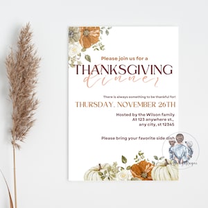 Thanksgiving-Einladungsvorlage, Thanksgiving-Einladung, Thanksgiving-Dinner-Einladung, bearbeitbare Thanksgiving-Freundesparty-Einladung