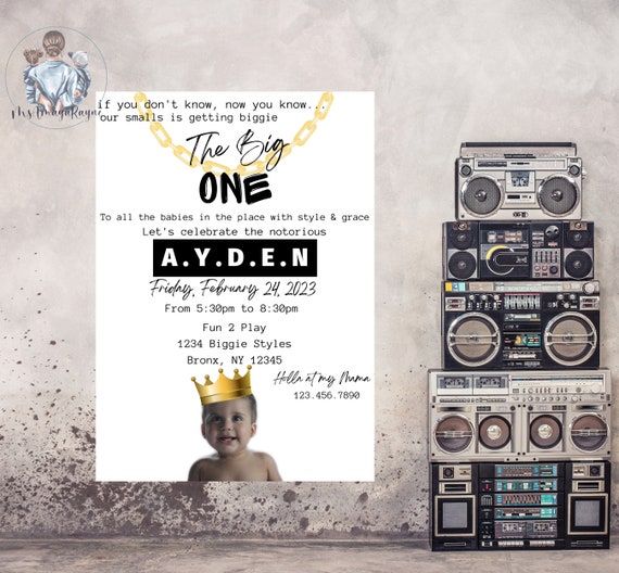 Notorious One First Birthday Digital Invitation- Unique Style with Photo Option