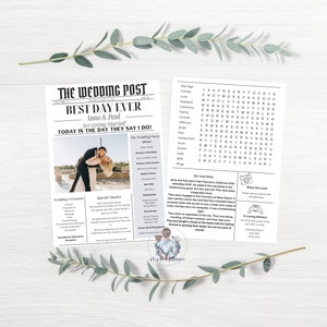 Newspaper Wedding Program Template, Editable Wedding Newspaper Program, Printable Wedding Newspaper, Wedding Day Program, Crossword